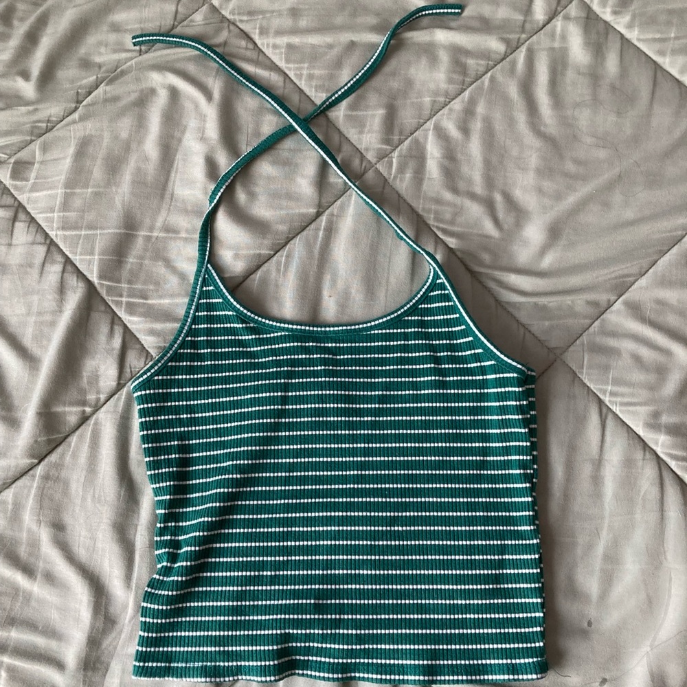 American Eagle green and white top